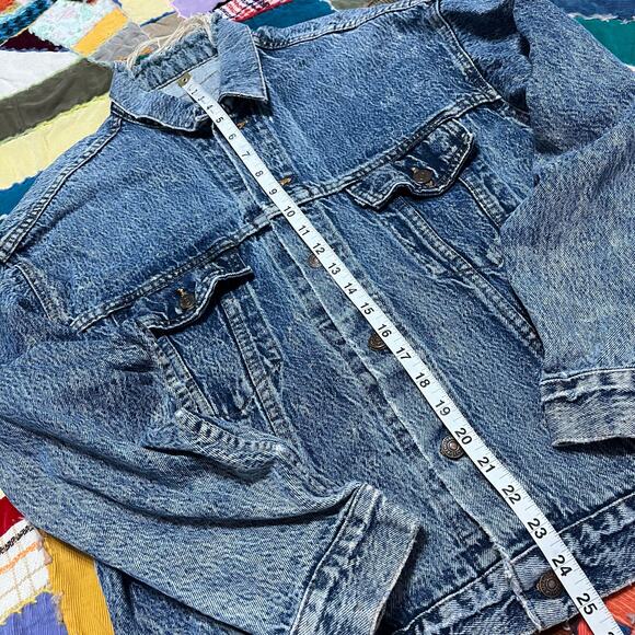 Vintage 80s 90s Navy Blue Tab Faded Denim Trucker Jacket Large - Picture 4 of 6